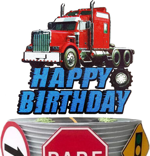 AZEWELL Truck Cake Topper, Semi Truck Birthday Party Decorations for Men Boys, Semi