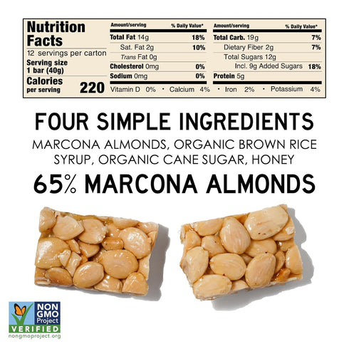 40 4Ingredient 40g Pack 12 South Snacks Marcona Almond Crunch Bar, HoneySweetened, Snack, Bars