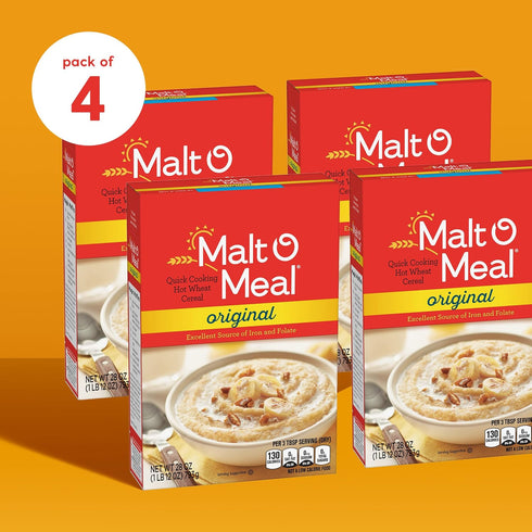 28 (Pack 4) Malt-O-Meal, Original Malt-O-Meal Hot Breakfast Cereal, Quick Cooking, Ounce Box