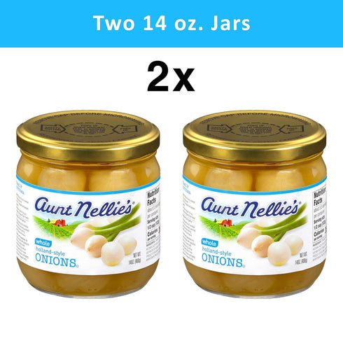 14 oz. (Pack 2) Aunt Nellies Whole Holland-Style Onions | Mildly Sweet-Tart and Delicious | Imported Bite-Sized, Plump