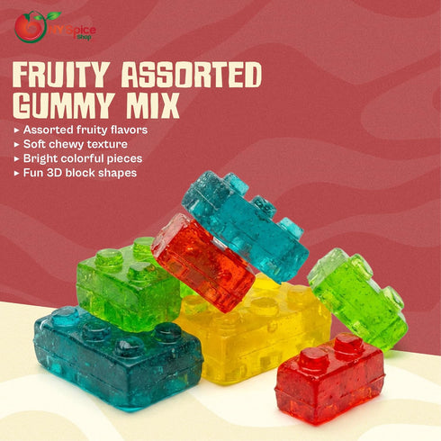 3D Gummy 5 Gummies 3D NY Spice Shop Building Blocks Candy - Pound Sweet and Tasty Brick Shaped - Colorful Fruit