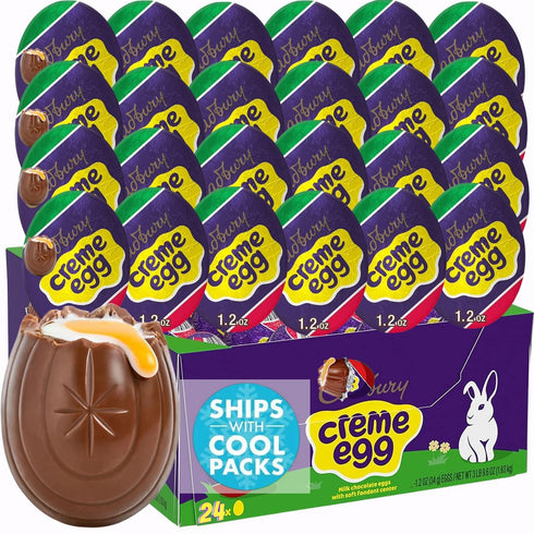 CadburyCreme Eggs Milk Chocolate Candy, Bulk 24 Count Individually Wrapped Large 1.2