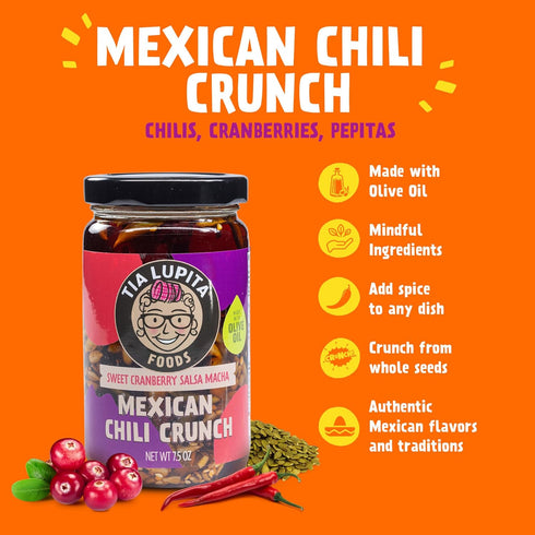 (7.5 Oz) Tia Lupita Salsa Macha Chili Crunch Oil - Cranberry Flavor Crunchy Morita Chili Oil | Made w/Olive Oil, Gluten