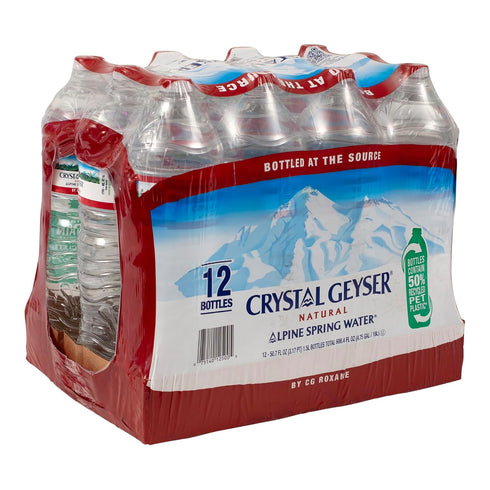 1.5L 12 Crystal Geyser Natural Alpine Spring Water, Drinking Water Bottled at the Source, Bottles, Case