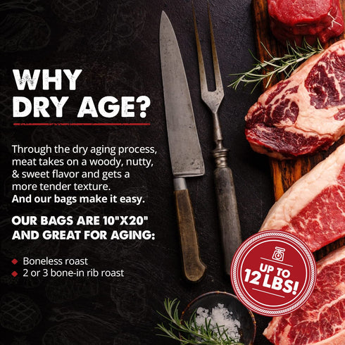 Pack 3, 8-10 lbs, 28-45 UMAi Dry Aging Bag for Steaks, of Dry Age Bags for Meat, Boneless or Bone-In Rib Roast Cuts up