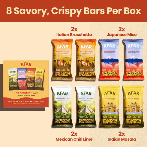 (8 Pack) Afar Savory Protein Bars Low Sugar, High Protein Healthy Snacks for Adults Meal Replacement Bar Rice Crispy