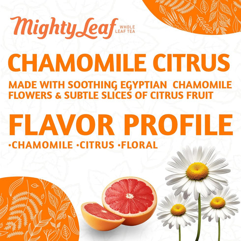 Mighty Leaf Chamomile Citrus Herbal Tea, 45 Count, 3 Packs of 15 Whole Leaf Pyramid Bags