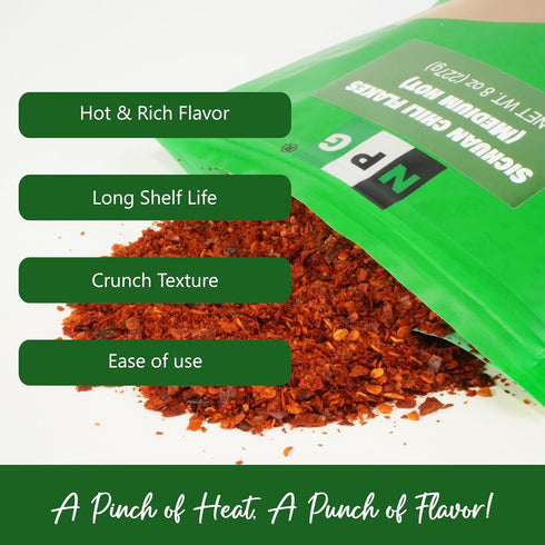 NPG Authentic Sichuan Chili Flakes 8 Ounces, Medium Hot Szechuan Crushed Red Pepper Flakes for Kimchi, Chili Oil