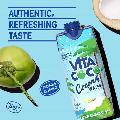 16.9 Oz (Pack 12) Vita Coco Coconut Water, Pure Organic | Refreshing Coconut Taste | Natural Electrolytes | Vital