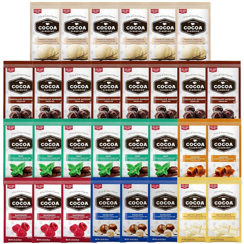 Hot Cocoa Mix Gift Set 30 Count, 7 Different Flavors, Cozy Hot