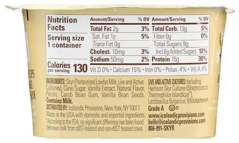 5.3oz 15g Icelandic Provisions Vanilla Skyr Yogurt | Protein, Thick & Creamy