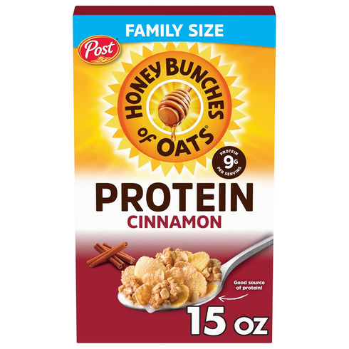 Honey Bunches of Oats Cinnamon Protein Cereal, Breakfast or Snack, Family Size,