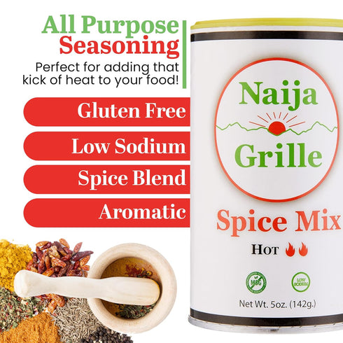 Naija Grille Seasoning - Hot All Purpose Spice Mix for Chicken, Beef, Fish, Vegetables - 5 oz Low Sodium