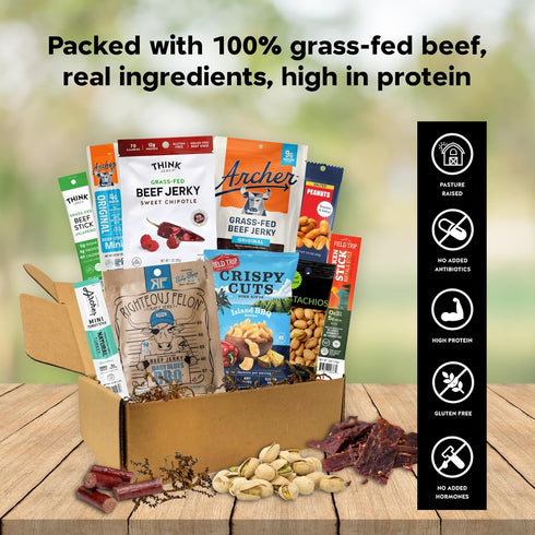 Pack Macho Man Snack Jerky Gift Box - High Protein Snacks for Men, Curated Beef Jerky Assortment Gift Box for Men