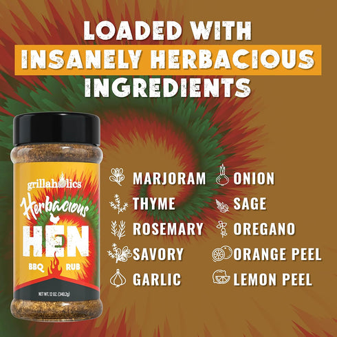 Grillaholics Herbacious Hen Chicken Seasoning - Herbal Chicken Dry Rub Blend - Great on Rotisserie, Fried Chicken,