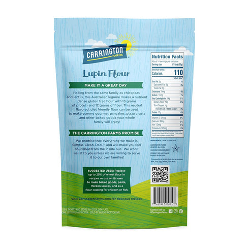 Carrington Farms - Lupin Flour - Keto and Vegan Friendly Ground Flour- Non GMO, Gluten Free Lupin Flour - Low Carb