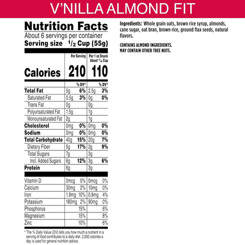 (6 Bear Naked Granola Cereal, Whole Grain Granola, Breakfast Snacks, Vanilla Almond Crisp Bags)