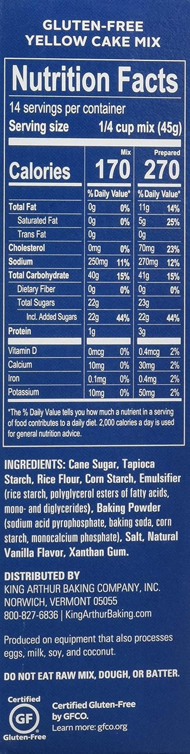 22 Oz, 1.38 Lb (Pack 6) King Arthur Flour Gluten-Free Yellow Cake Mix