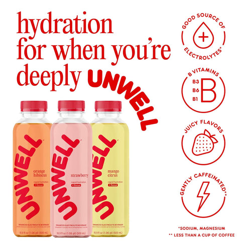 12 Pack Unwell Hydration Electrolyte Drink For Rapid Hydration + Focus Strawberry