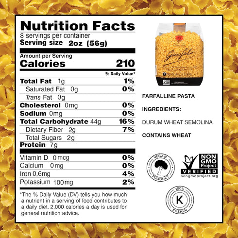 (2 pack) Garofalo - Premium Durum Wheat Semolina Farfalline Pasta, Italian Made, Bronze-Drawn, Al-Dente, One-Ingredient