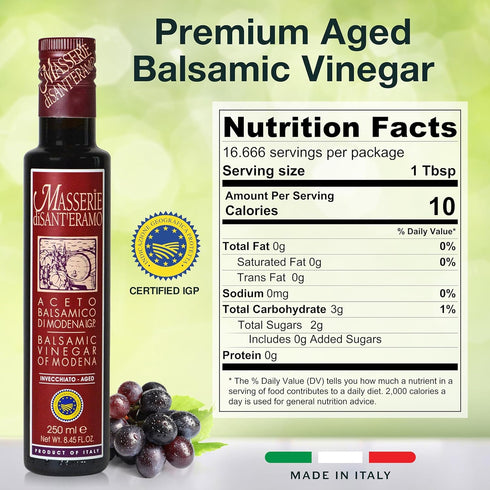 8.45 oz (Pack 2) Masserie di Sant'Eramo Premium Italian Aged Balsamic Vinegar of Modena - Made in Italy, Aceto