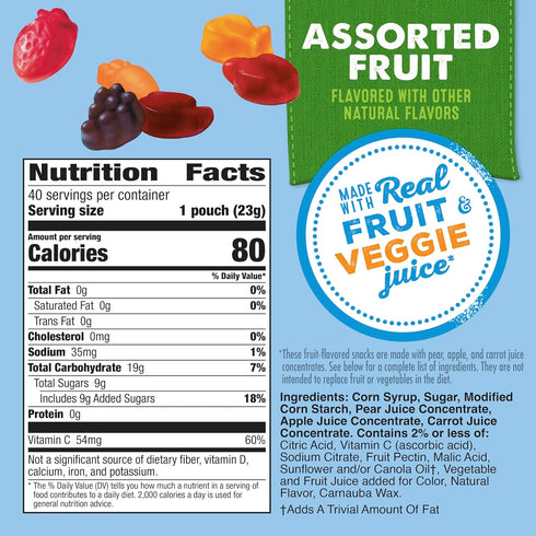Pack, Gummies, 40 Count 32 oz Mott's Assorted Fruit Snacks Family Gluten Free Made with Fruit & Veggie Juice, Good