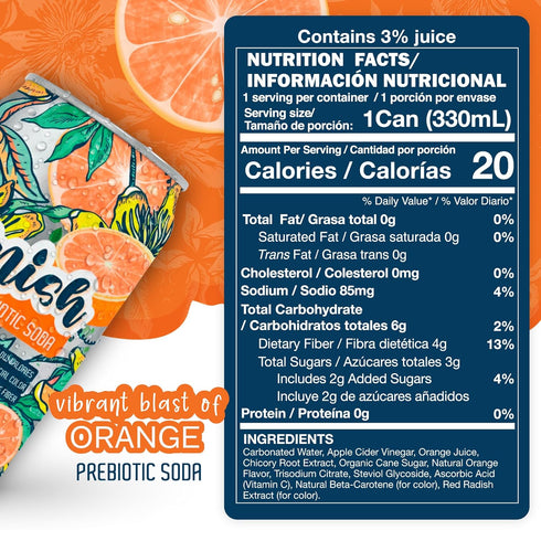 4g 20 12 Pack Lunish Prebiotic Soda Orange, Light & Refreshing Low Sugar Soda with Prebiotic Fiber, Apple Cider