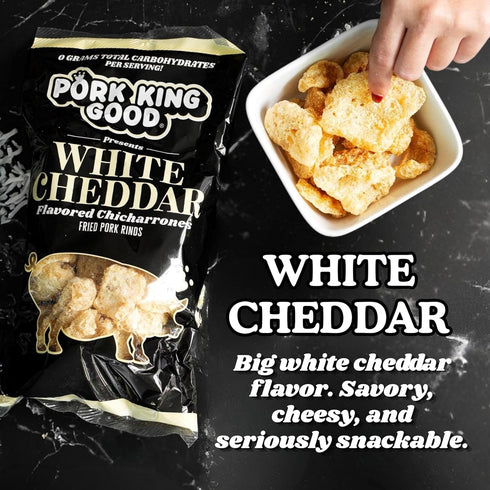 7 OZ Pork King Good White Cheddar Pork Rinds FAMILY SIZE (Chicharrones - Keto Snacks)
