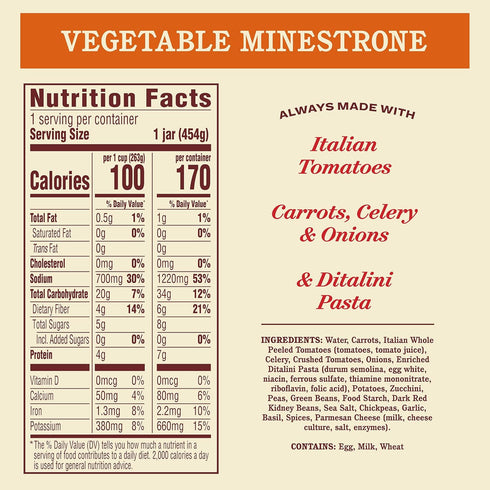 16oz, (Pack 6) Rao's Homemade, Vegetable Minestrone Soup
