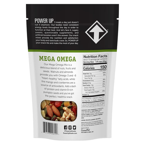 14 Power Up Trail Mix, Mega Omega Trail Mix, Non-GMO, Vegan, Gluten Free, No Artificial Ingredients, Gourmet Nut, Ounce