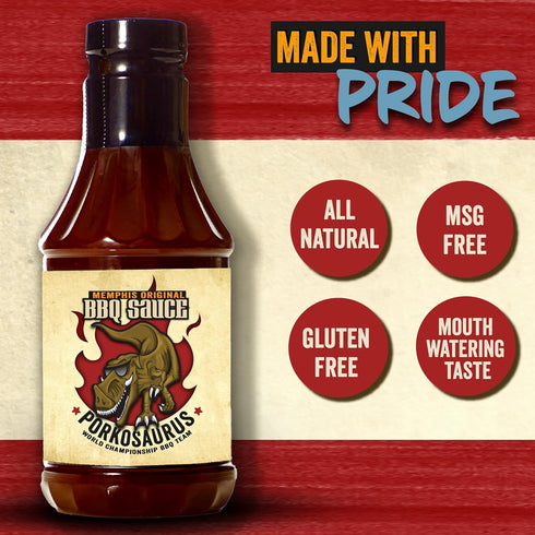 (22 Oz Porkosaurus World Championship Memphis BBQ Sauce Tangy & Sweet Sauce for Ribs, Pork, Beef & Burgers Gluten-Free