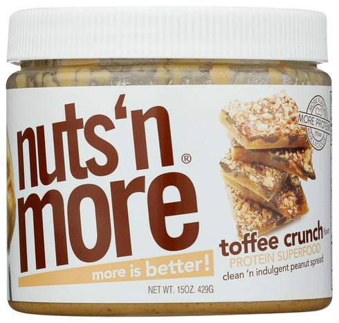 (15oz Nuts N More Toffee Crunch Peanut Butter Spread - High Protein, Low Carb, Low Sugar, Gluten Free, Non-GMO