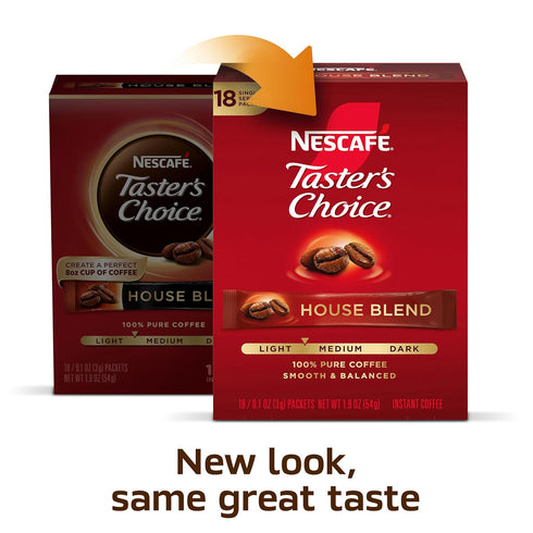 Packets, 8 (144 Packets) NESCAF Taster's Choice, Instant Coffee Light Medium Roast Coffee, House Blend, Boxes