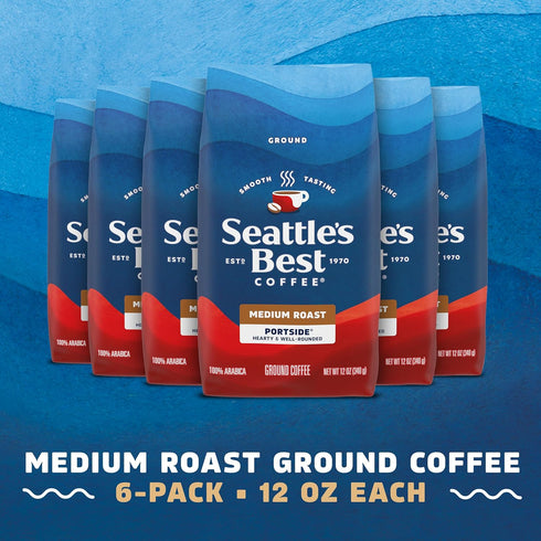 100% 6 (12 oz Seattles Best Coffee, Medium Roast Ground Coffee, Portside, Arabica, Bags Each)