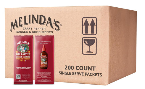 Melindas Fire Roasted Garlic & Habanero Hot Sauce Packets - 200 Count