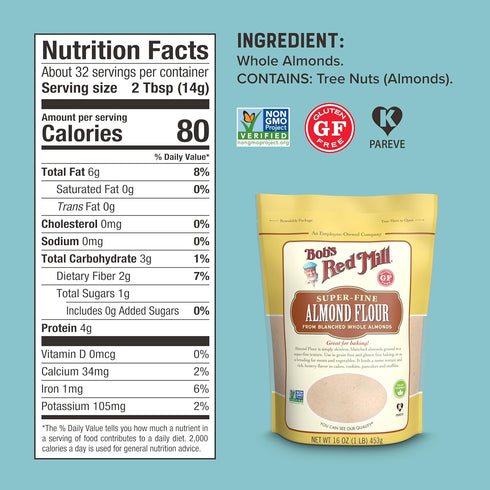 1 (Pack 4) Bob's Red Mill Blanched Almond Flour, Finely Sifted - Pound of - Non-GMO, Gluten Free, Paleo, Vegan, Keto