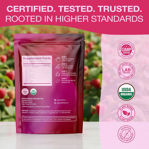 Organic Hormone Balance Tea for Women Raspberry Leaf, Vitex & Tulsi Herbal Hormone Balance Tea for PMS, PCOS