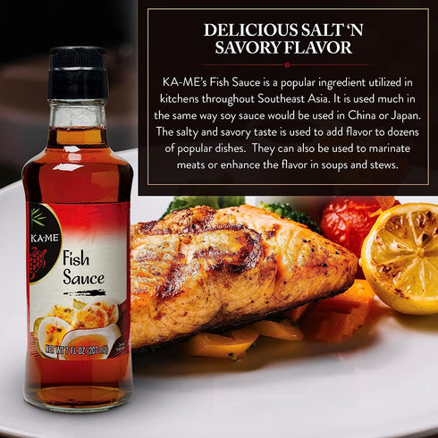 KA-ME Authentitc Asian Fish Sauce - Gluten-Free, No Preservatives, No MSG - Essential Southeast Asian Seasoning, Enhance Your Culinary Creations - 7 fl oz (Pack of 2)