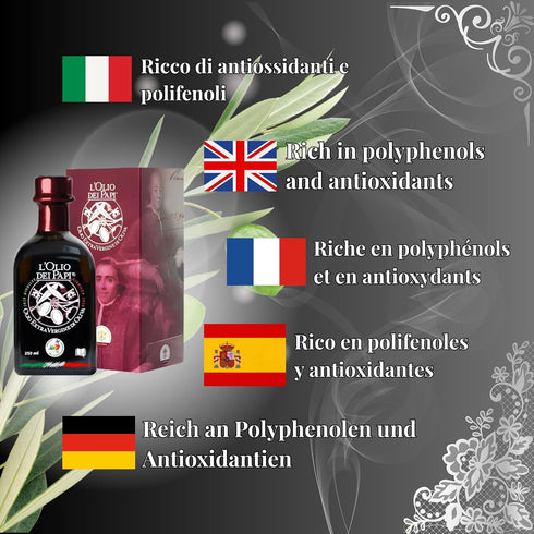 250 ml (8.5 fl.oz) 2025 L'Olio dei Papi - Gift Box - Italian Extra Virgin Olive Oil - Polyphenol and Oleocanthal Rich