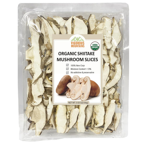 VIGOROUS MOUNTAINS Organic Shiitake Mushrooms Sliced, Great Size Fresh Texture Rehydrate Quickly,