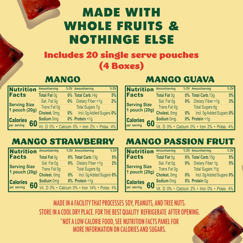Gummies Pack (4 5 20 (3.5 oz) SOLELY - Organic Mango Whole Fruit Variety Flavors, Bags per Box) - Real Fresh Fruit