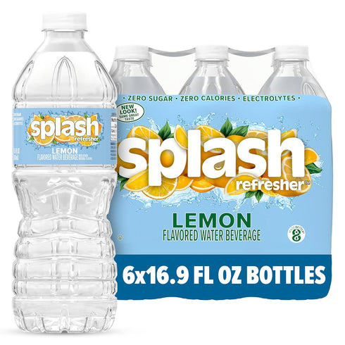 SPLASH REFRESHER Flavored Water Bottles, Lemon Flavor - 6-Pack, 16.9 Fl Oz