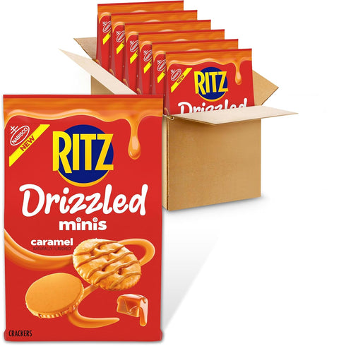 RITZ Drizzled Minis Caramel Crackers, Snacks for Kids and Adults, Party Snacks,