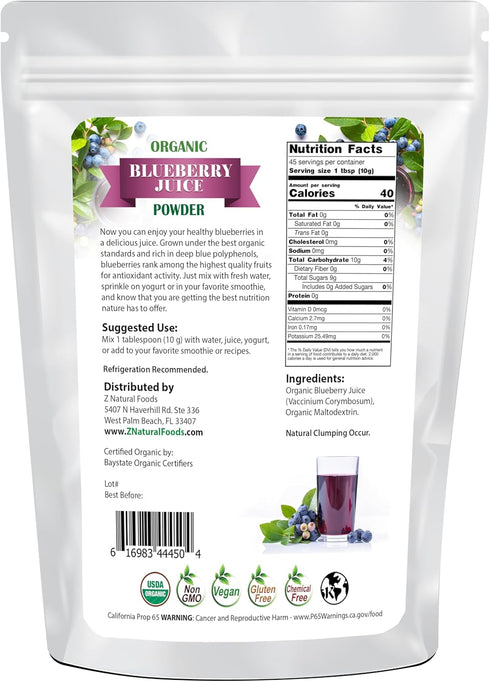 1 lb Organic Blueberry Juice Powder - Superfood Berry Antioxidant Supplement - Mix In Drinks, Shakes, Smoothies