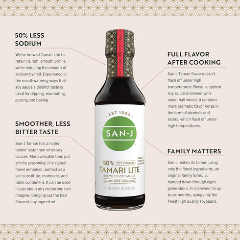 San-J Gluten Free Tamari Lite Soy Sauce, 10 oz, 50% Less Sodium