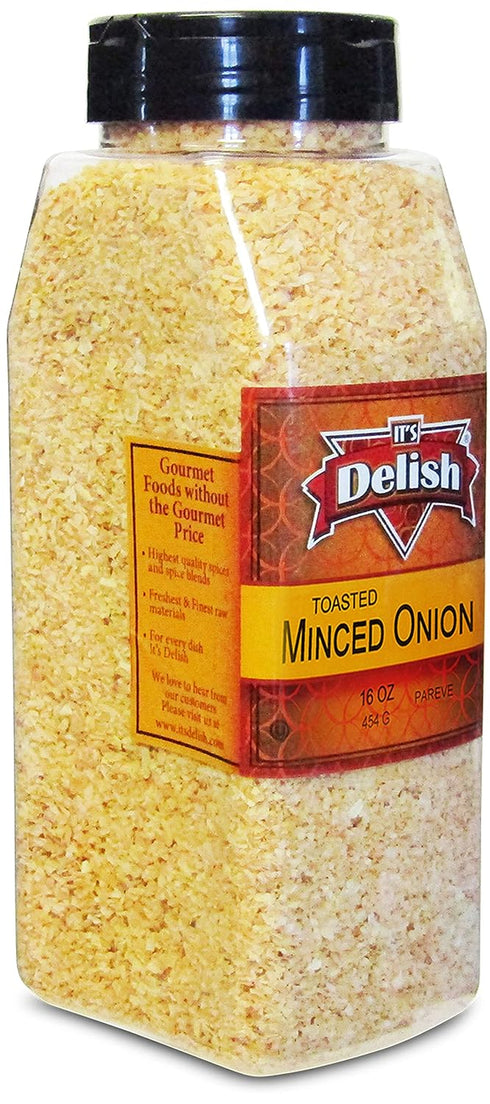 16 Oz Gourmet Toasted Minced Onion by Its Delish, Large Jar Roasted Chopped Onion for Cooking, Baking | No