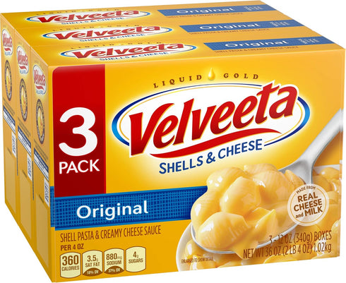 (12 oz Pack 3) Velveeta Original Shells and Cheese Meal Boxes