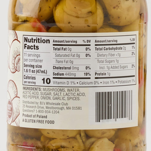 Wellsley Farms 30.36 oz (Pack 2) Marinated Mushrooms of Extra Large Club Size Jars - Perfectly Seasoned, Ideal