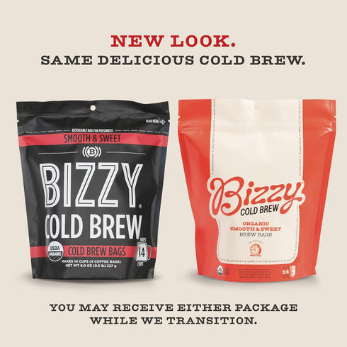 Bizzy Organic Cold Brew Coffee, Smooth & Sweet Blend, Medium Roast, 4 Count Brew Bags