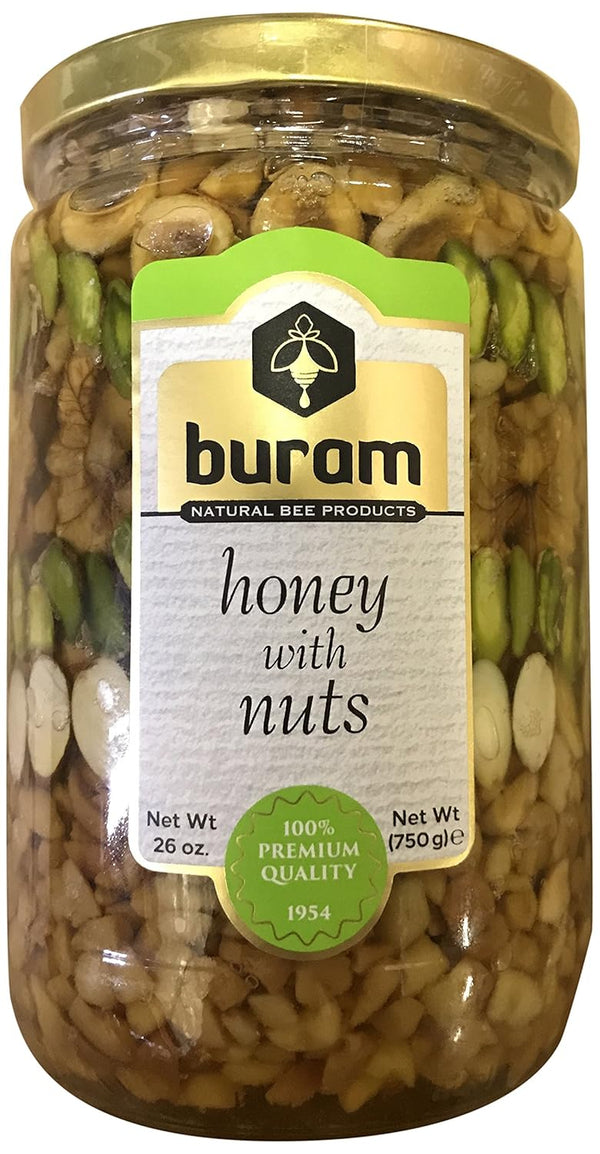 Buram Honey with Nuts 26.4 oz - Healthy Protein Snacks - Peanuts,
